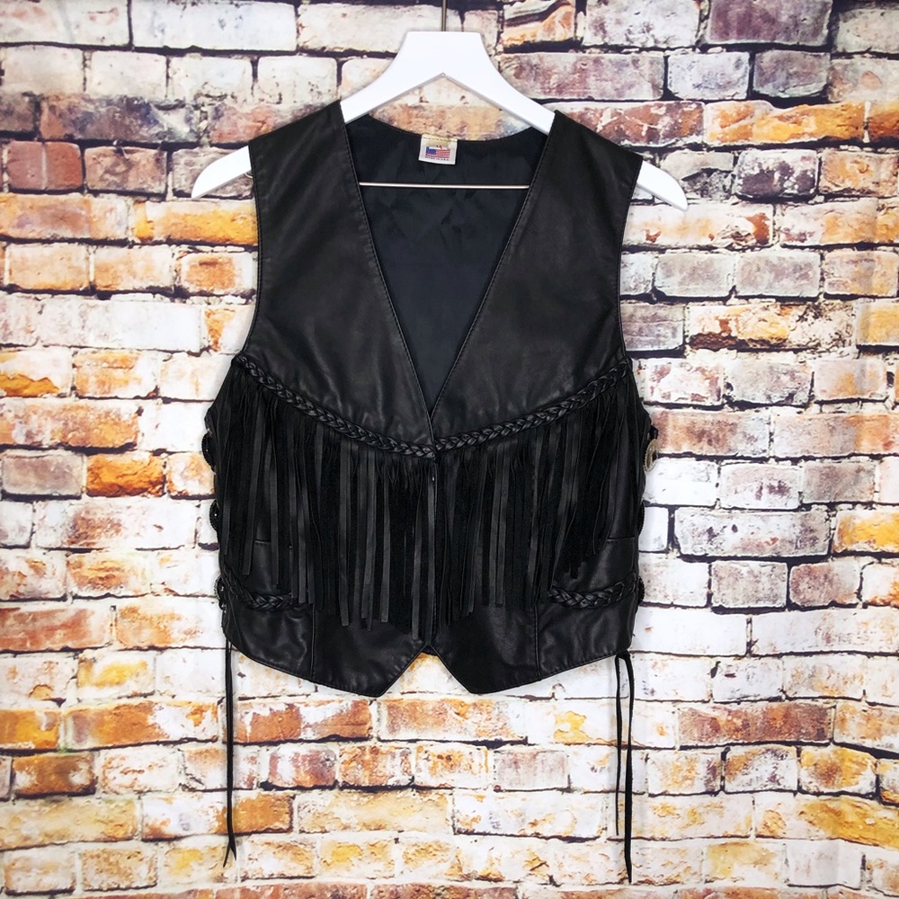 Vintage Fringe “Leather” Moto Vest